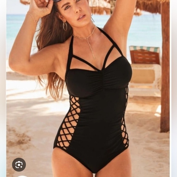 Ashley Graham x Swimsuits for All Black Lattice Sides Underwire One Piece Sz 20 - Picture 15 of 15